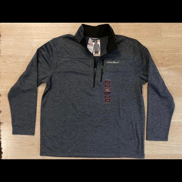 NWT MSRP $75 Eddie Bauer Men Sweater Bridgeport 1/2 Zip OpenFit Gray or black - Picture 2 of 2